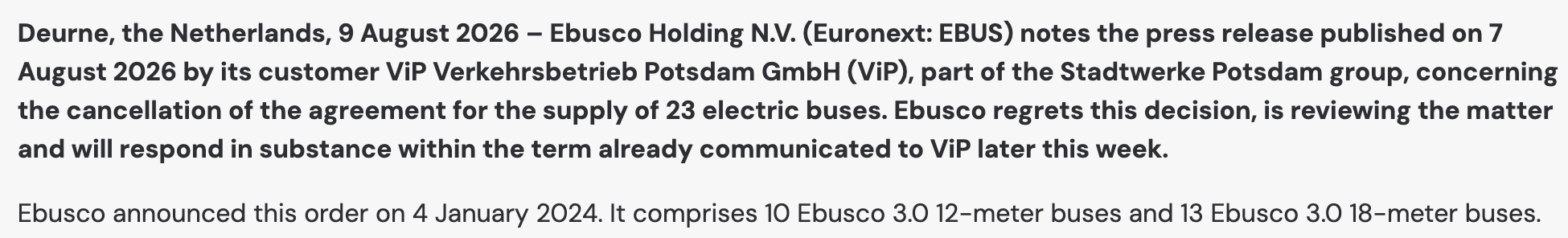 Gecancelde order voor Ebusco