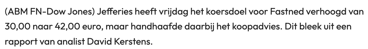 Jeffries verhoogt koersdoel Fastned