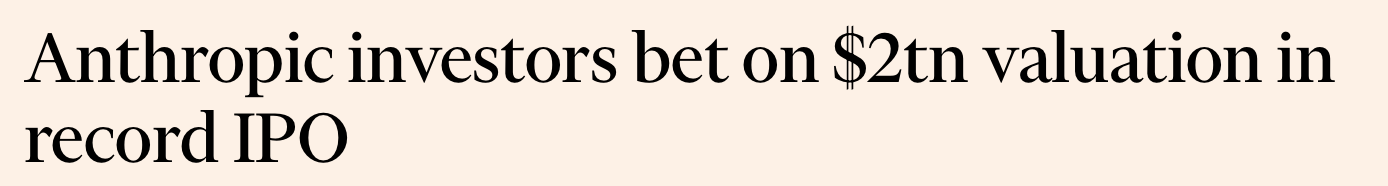 Waardering Anthropic bij IPO 2 biljoen dollar